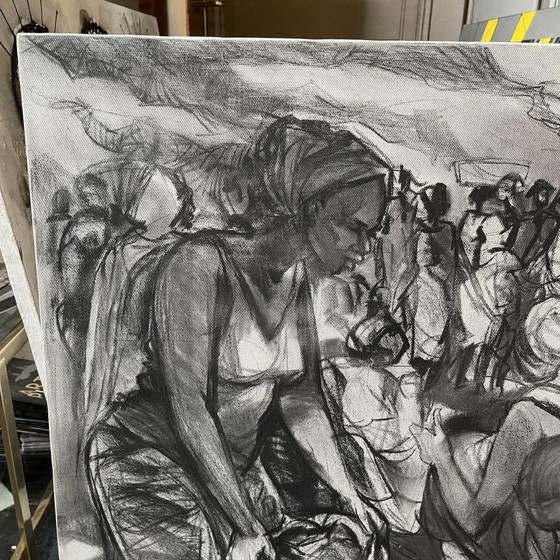 Denis Matemo, Scène de Marché, Fusain sur Toile, 2016 – Peintures et dessins, Canvas (photo 3 of 17)