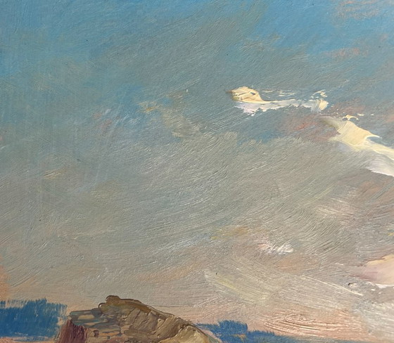 Image 1 of Original Oil Painting Coastal Landscape Admire the sunset at sea