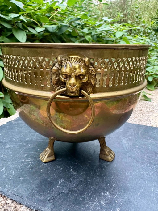 Art Nouveau Brass Lion Planter