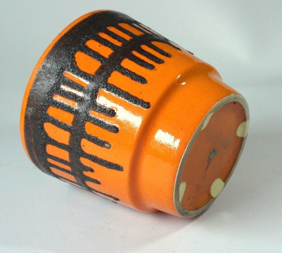 Image 1 of Uitzonderlijke keramische bloempot Fat Lava - oranje/zwart - vintage