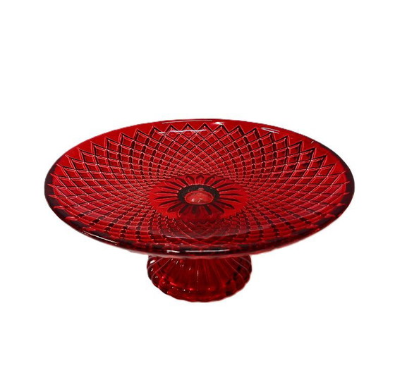 Image 1 of Bol sur pied vintage en verre rubis – Bonbonnière / Centre de table