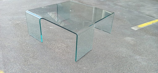 Gebogen glazen geometrische salontafel