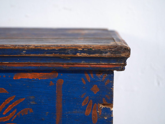 Antique Blue Painted Wooden Chest – Folk Art Blanket Chest – Central Europe c.1900 – Chest of drawers (photo 30 of 40)