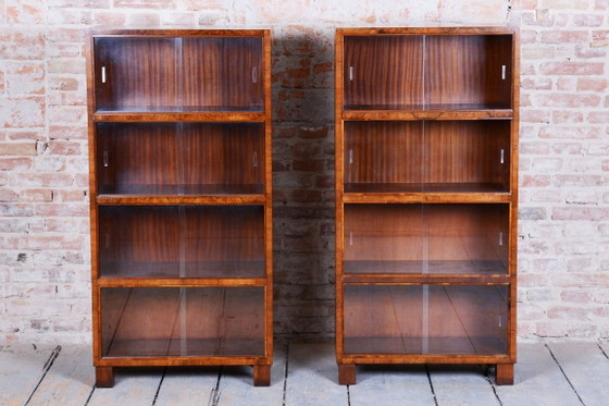 Pair of Restored Art Deco Bookcases, by Oldřich Liška, Walnut, Czech, 1920s – Glass, Wood (photo 8 of 8)