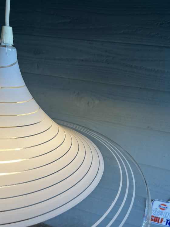 Vintage Meblo witch hat or trumpet swirl deco hanging lamp – Pendant lamps, Plastic (photo 3 of 11)