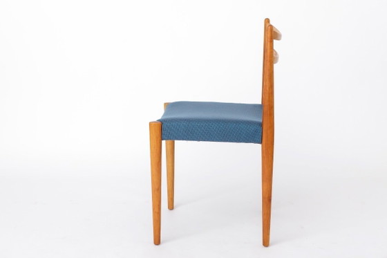 Image 1 of Vintage Lübke Dining Chair, Germany 1970s, Beech Wood Chair, Blue Upholstered Seat, Mid Century Modern Chair