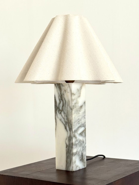 Image 1 of Vintage marble table lamp with linen shade