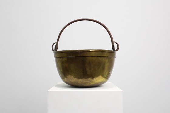 Image 1 of Gran tetera de cobre francesa de granja del siglo XIX con asa de hierro