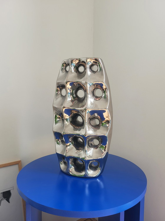 Image 1 of Vaso vintage in cromo e argento, stile spaziale.