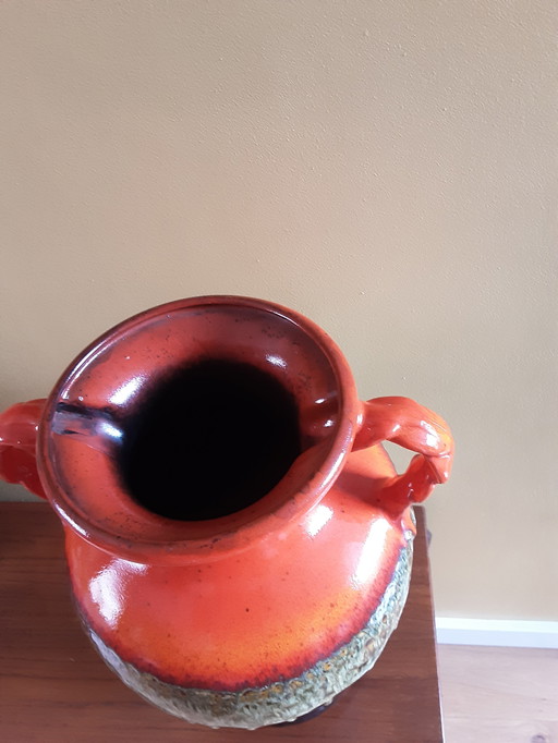 Grand vase orange/brun d'Allemagne de l'Ouest