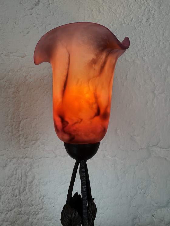 Image 1 of Art Deco tulip wrought iron lamp