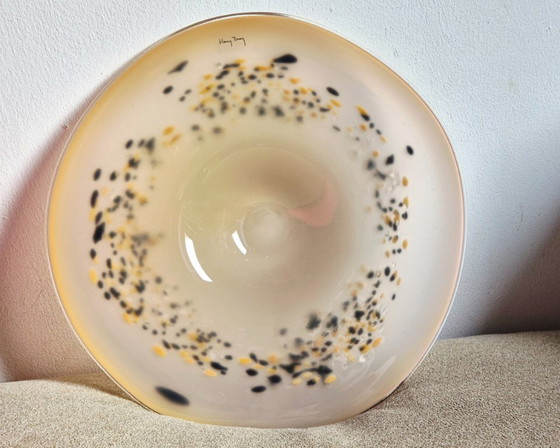 Image 1 of Large Hand-Blown Art Glass Plate by Henry Dean 45cm