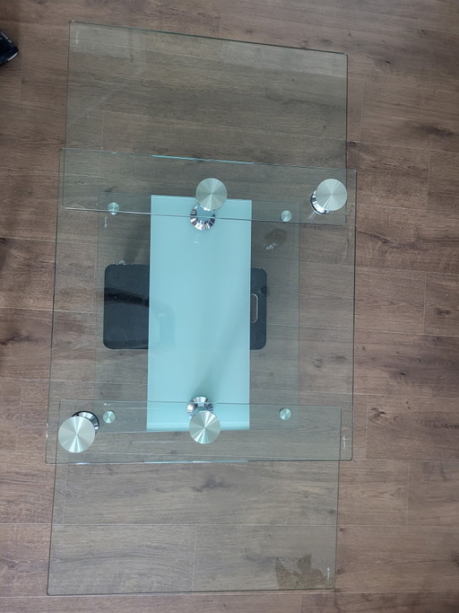 Extraordinaria mesa de centro de cristal extensible de 80 a 155 cm. – salontafels, Glass, Metal