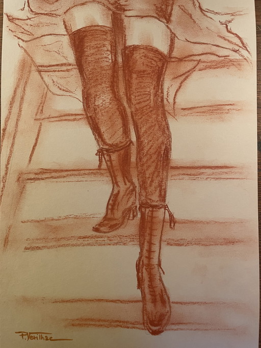 Tableau Signé Sanguine Portrait Féminin « Cabaret »