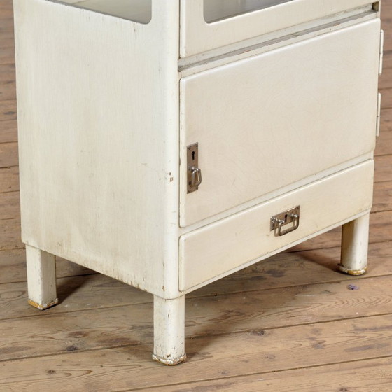 Wooden medical cabinet from the 1930s, Display cabinets, Glass, Metal, Creme (photo 10 of 12)