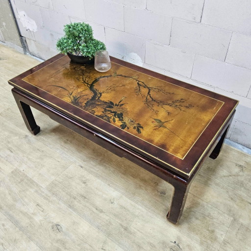 Vintage Chinesischer Couchtisch Blattgold (Vögel, Blumen) - Orientalischer Bohemian niedriger Tisch