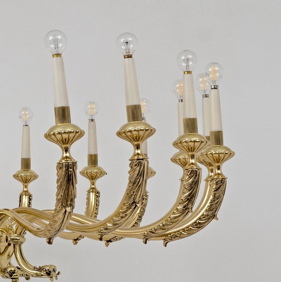 Image 1 of Italian Neoclassical Style 20-Light Brass Chandelier, 1950s