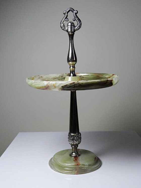 Image 1 of Rare display stand in green onyx and silver-plated metal, Italy, vintage 1935-1955