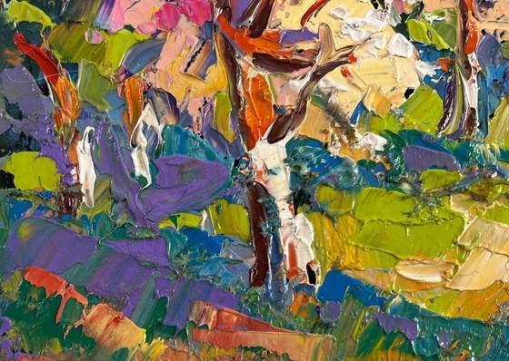 Image 1 of Original Oil Painting Day Village Landscape Ray of Spring Morning