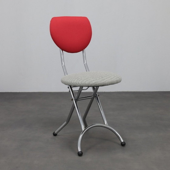 Image 1 of Set di 4 sedie pieghevoli postmoderne in cromo e lana, Italia, anni '90