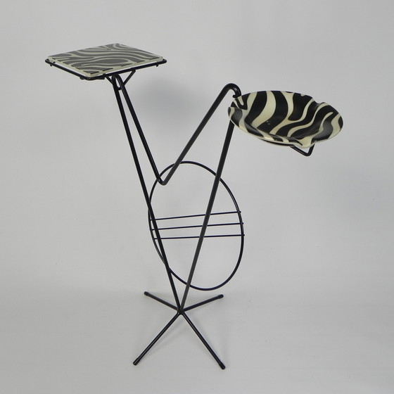 Image 1 of Fifties side table with newspaper rack and COGEBI ORNAMIN parts