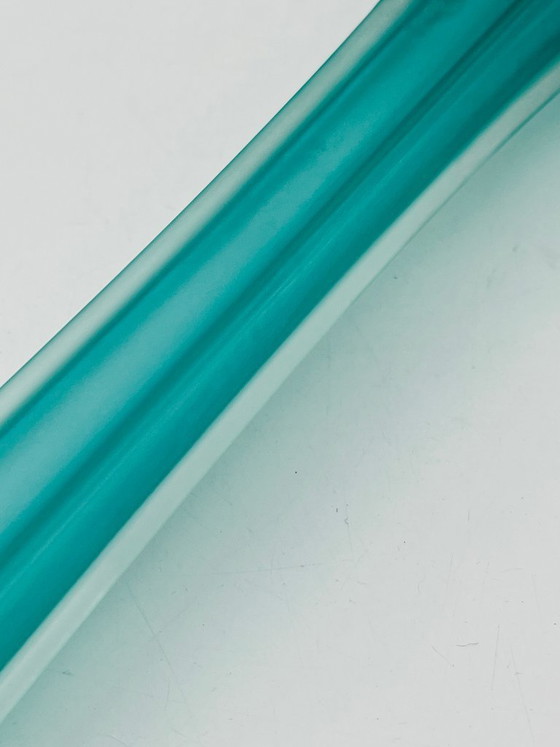 Image 1 of Murano-style turquoise glass bud vase in the shape of the Eiffel Tower