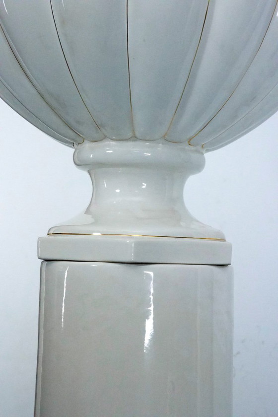 Image 1 of Tommaso Barbi Oversized White Ceramic Vase with Gold Details and Column, Italy 1970s