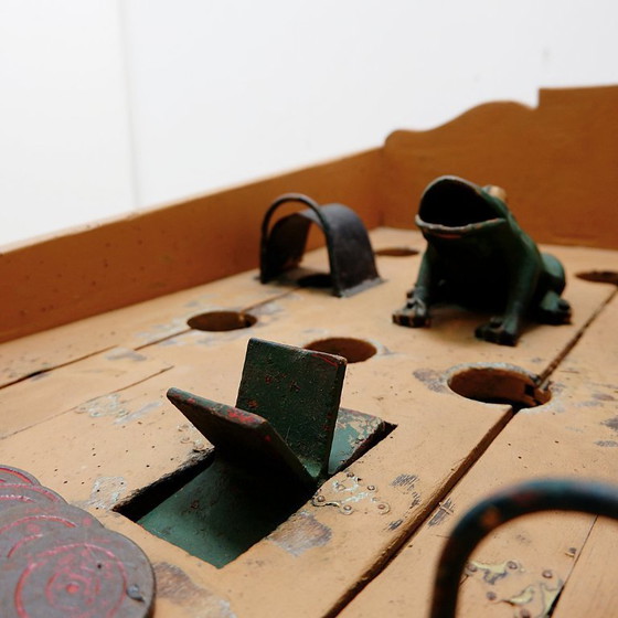 Image 1 of "The Frog Game", an old game made of wood and painted iron, early 20th century