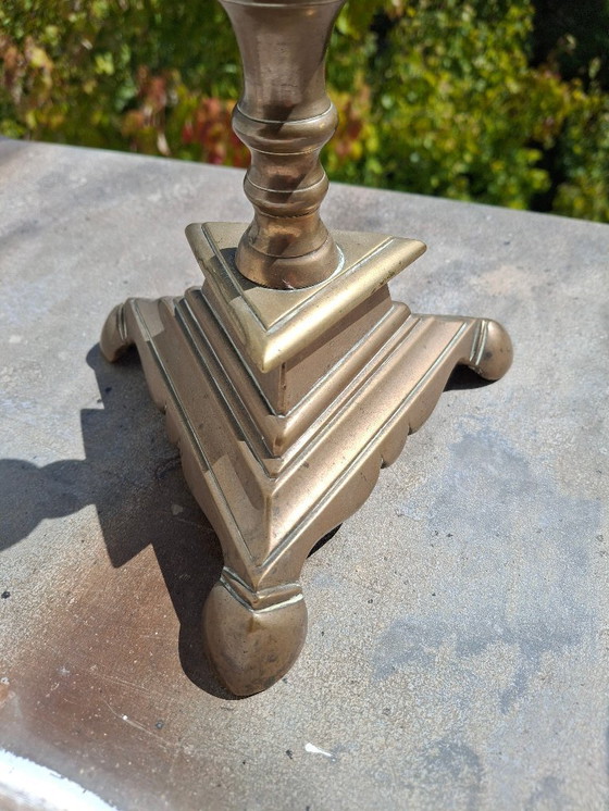 Image 1 of Exceptional bronze lamp base, antique candle holder 1580-1620, certified with traceability