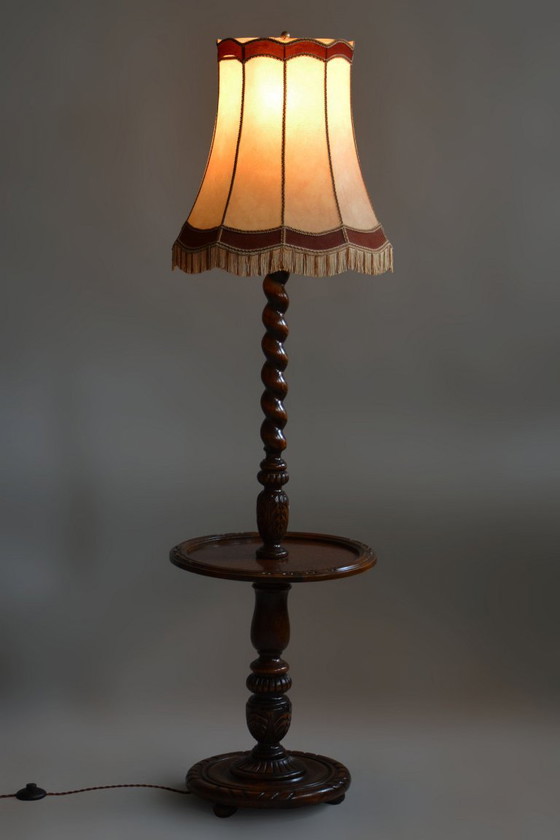 Lámpara de pie Art Déco original, nueva electrificación, roble, textil, checa, década de 1920. (photo 7 of 14)