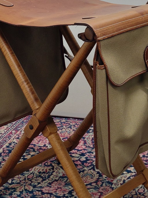 Mulberry opvouwbaar luxe krukje van hout,leer en canvas