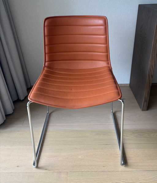 6 stoelen Arper Catifa 46 in leer cognac