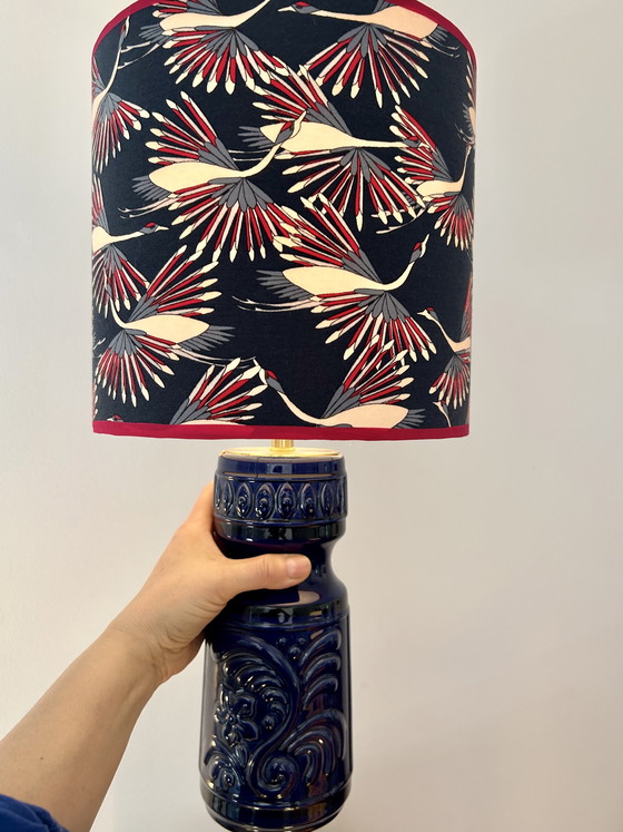 Image 1 of Medium-sized table lamp made of West German Pottery ceramic in vibrant cobalt blue.