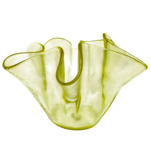 1970s Italian Murano Glass Yellow "Fazzoletto" Handkerchief Vase by Dogi