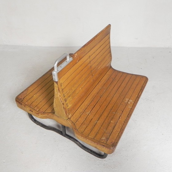 Image 1 of Double-sided teak train bench, 1930s
