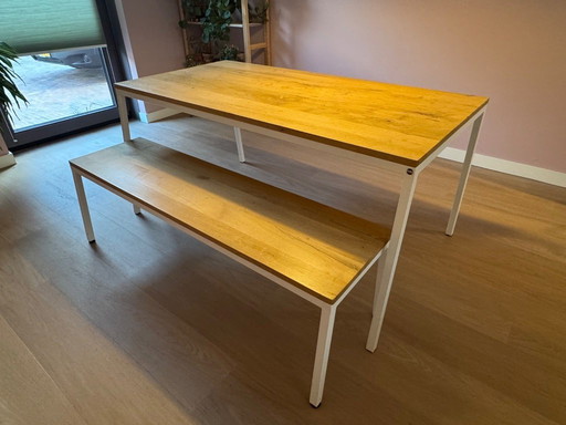 Purewood Norberg dining table with oak white base and matching bench