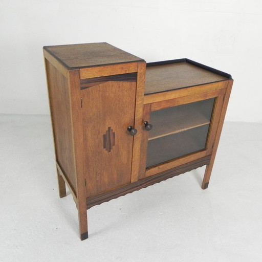 Oak Art Deco display cabinet, Amsterdam School, 1930s