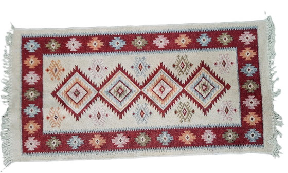 Image 1 of Vintage geometric-patterned flatweave kilim rug