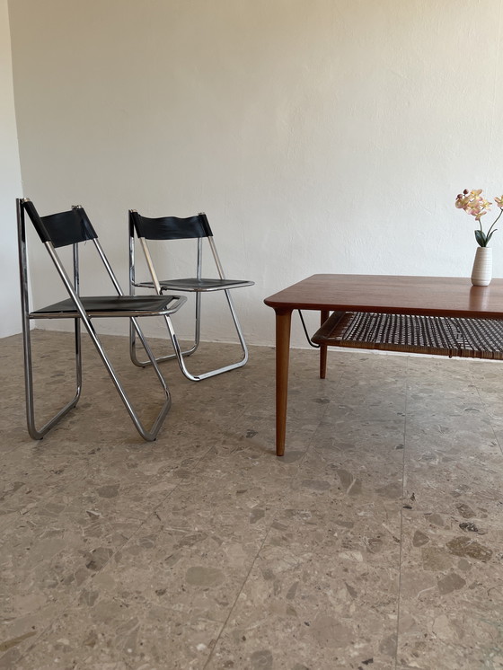 Image 1 of 1x Originele "Gustav Bahus jaren 60" salontafel van teakhout met papieren koordplank, Noorwegen!!