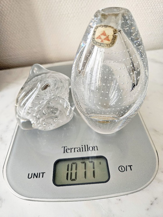 Image 1 of Duo Cristal Royal Leerdam Vase Serica Meydam et Sculpture Écureuil N 107 Signée Vintage 1950