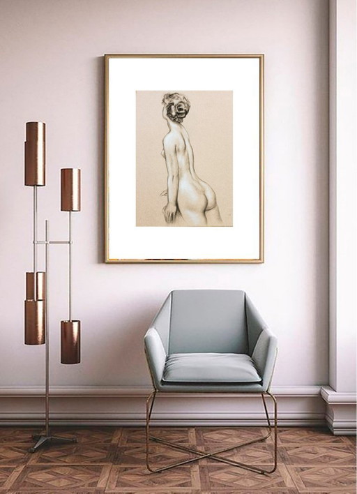 Hand-painted pastel drawing of a female nude. Pastel drawing. Pastel nude. Nude painting. Nude drawing.