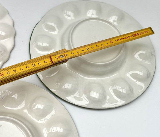 Image 1 of Tres platos de ostras/huevos pintados a mano – Sarreguemines, Francia