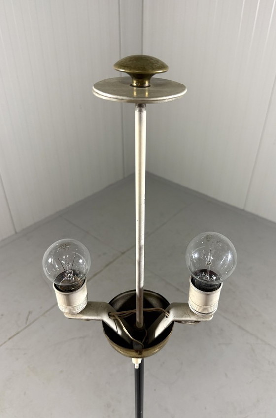 Image 1 of Austrian brass floor lamp with pleated lampshade 1940-50s