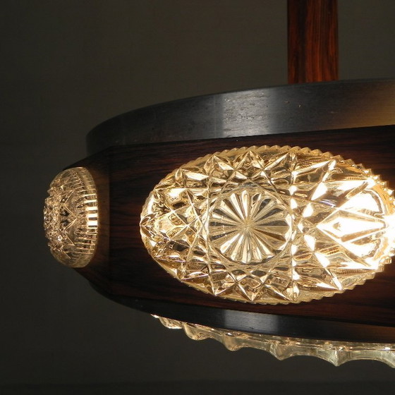 Image 1 of Vintage Lakro hanglamp met 9 ovalen glasplaatjes en 1 ronde glasplaat, jaren 70