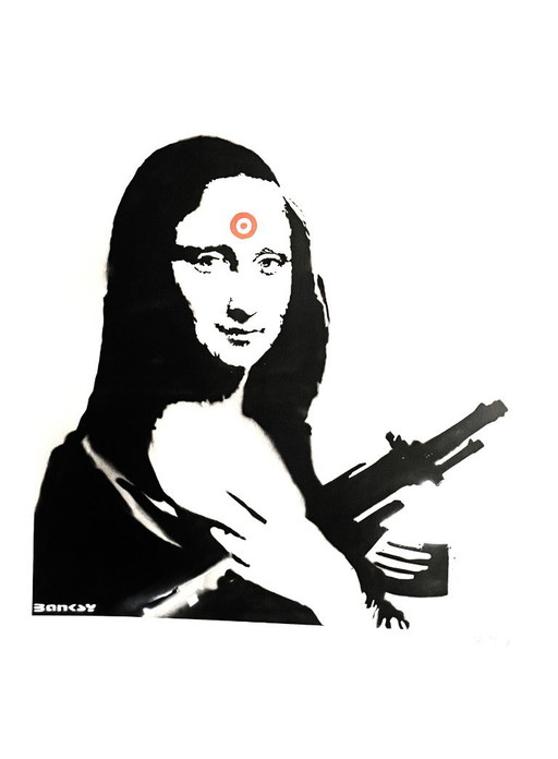 Banksy (1974) - Mona Lisa With Gun – lithos zeefdrukken, Paper