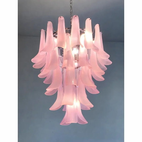 Image 1 of Lampadario contemporaneo in vetro di Murano "Selle" satinato rosa in stile Mazzega