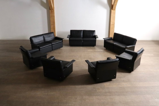 Image 1 of Dieter Rams Modell 620 Zweisitzer-Sofa aus schwarzem Leder für Vitsoe, 1980er Jahre