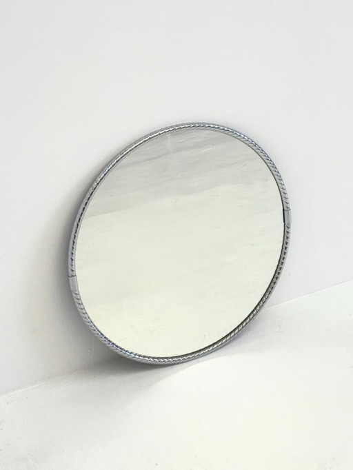 Vintage round mirror with minimalist tubular frame
