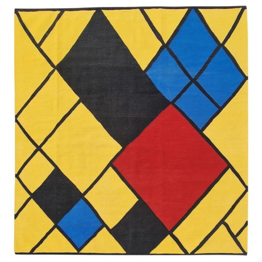 Composición de Piet Mondrian: Un tapiz tejido a mano | Arte textil contemporáneo | 200 × 215 cm (79 × 85 pulgadas)