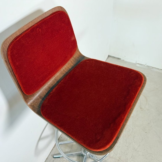 Image 1 of Vintage bar stools, chrome with wooden seat